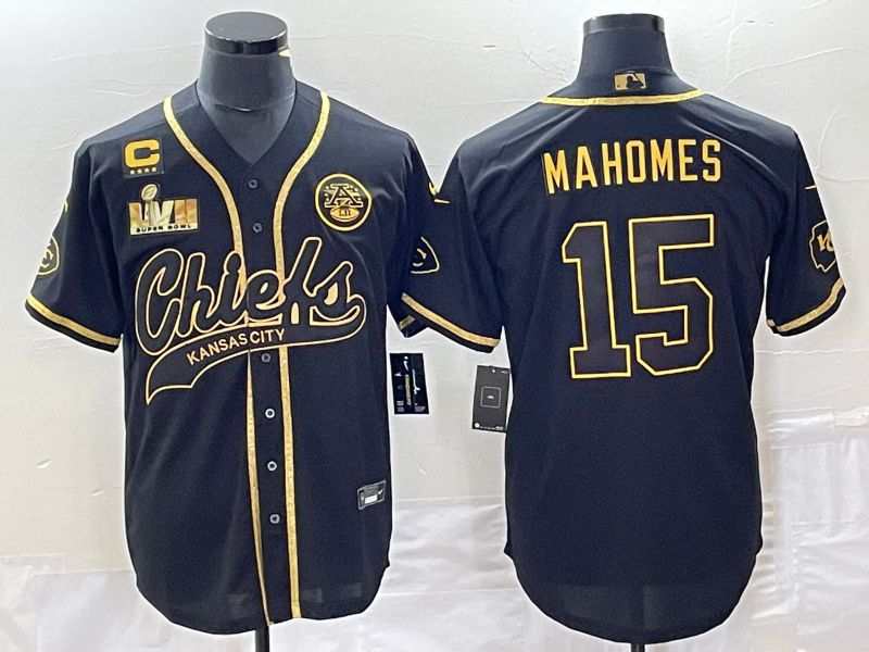 Men Kansas City Chiefs #15 Mahomes Black Gold Co branding Super Bowl LVII Patch Game NFL Jersey2->kansas city chiefs->NFL Jersey